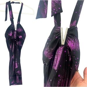 Taboo Y2K Metallic Halter V-Front Mini Dress/Tank Top Small